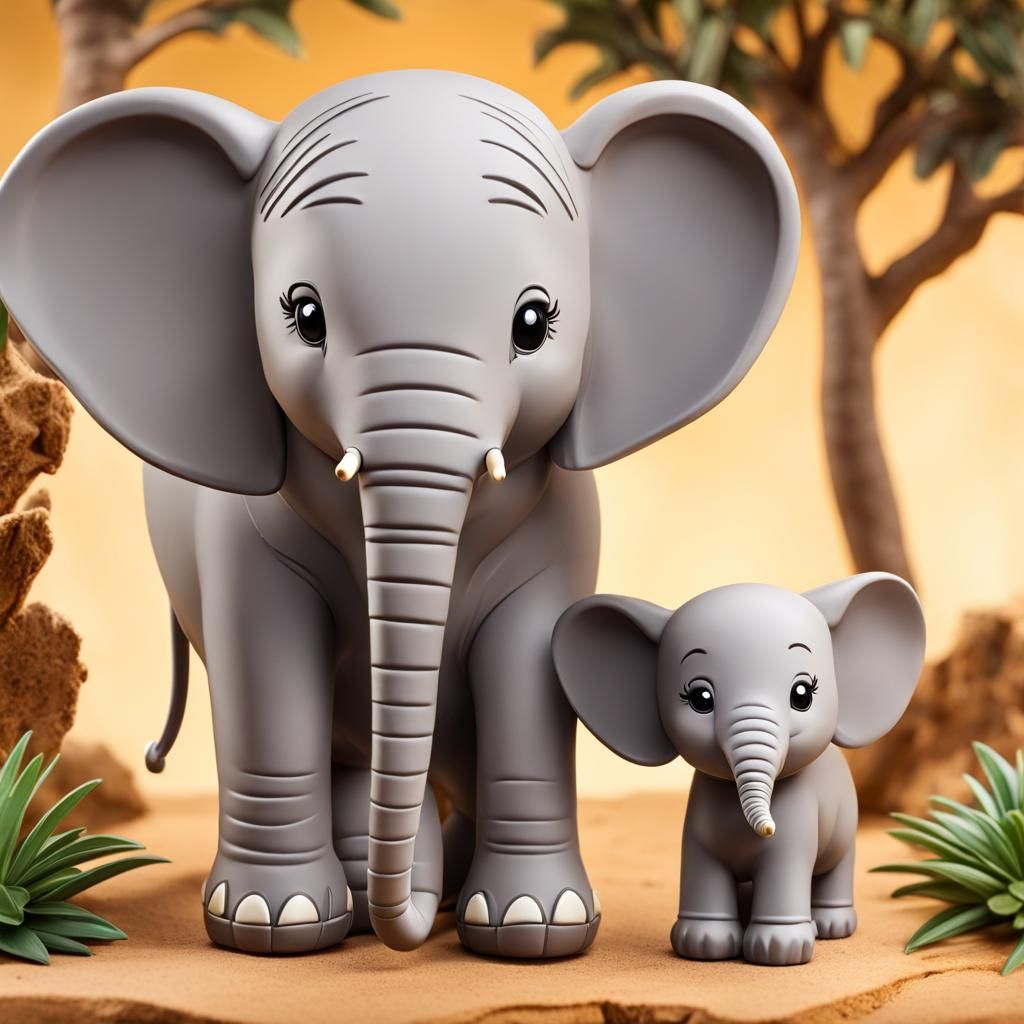 Mom elephant with her son