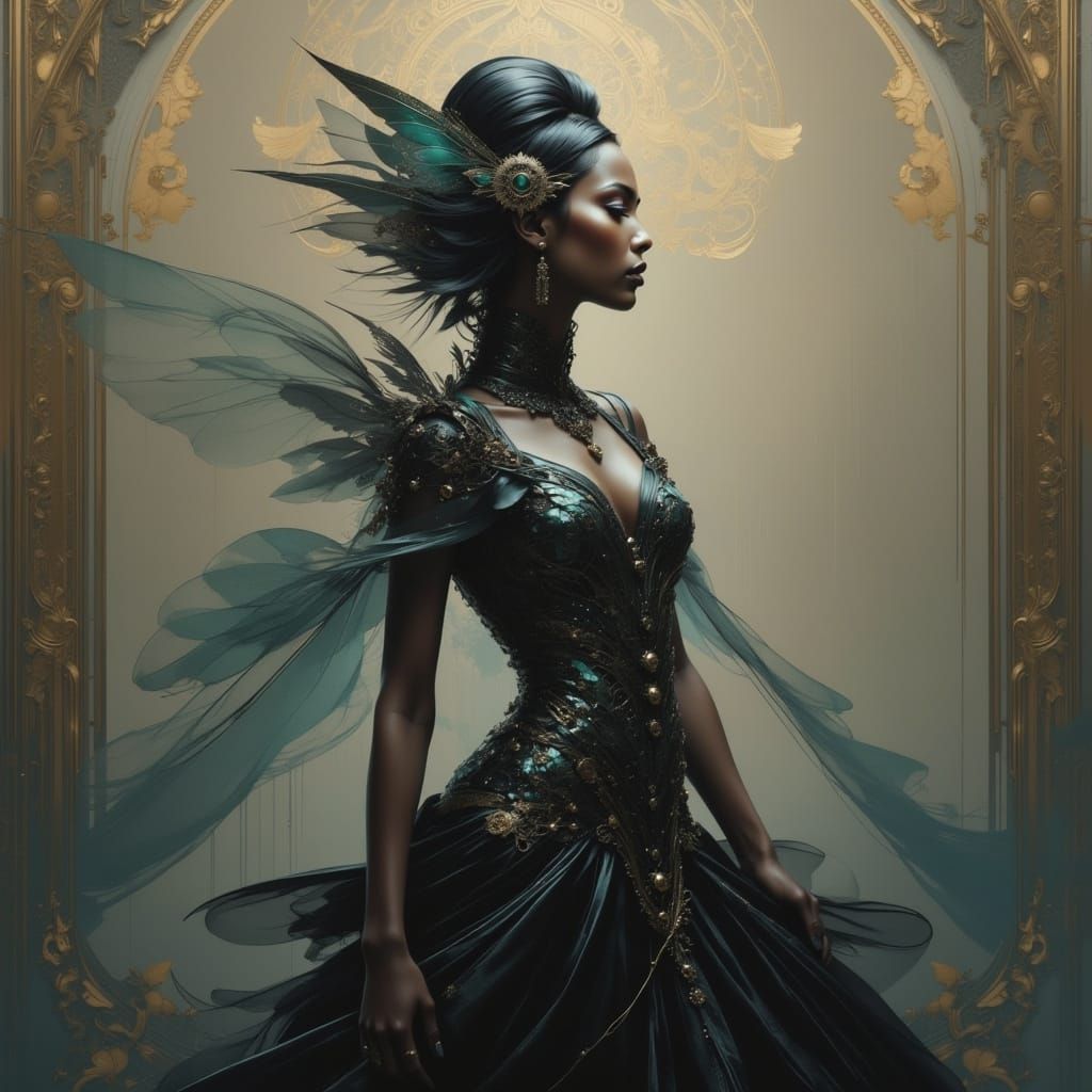 Ethereal Fashion Model in Alexander McQueen-Inspired Gown