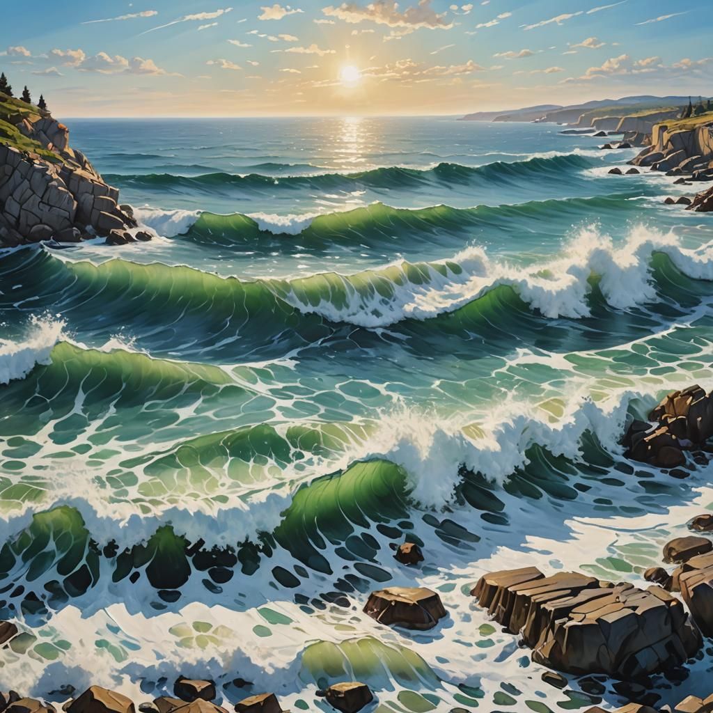 Black Sea Waves: A Panoramic Oil Painting