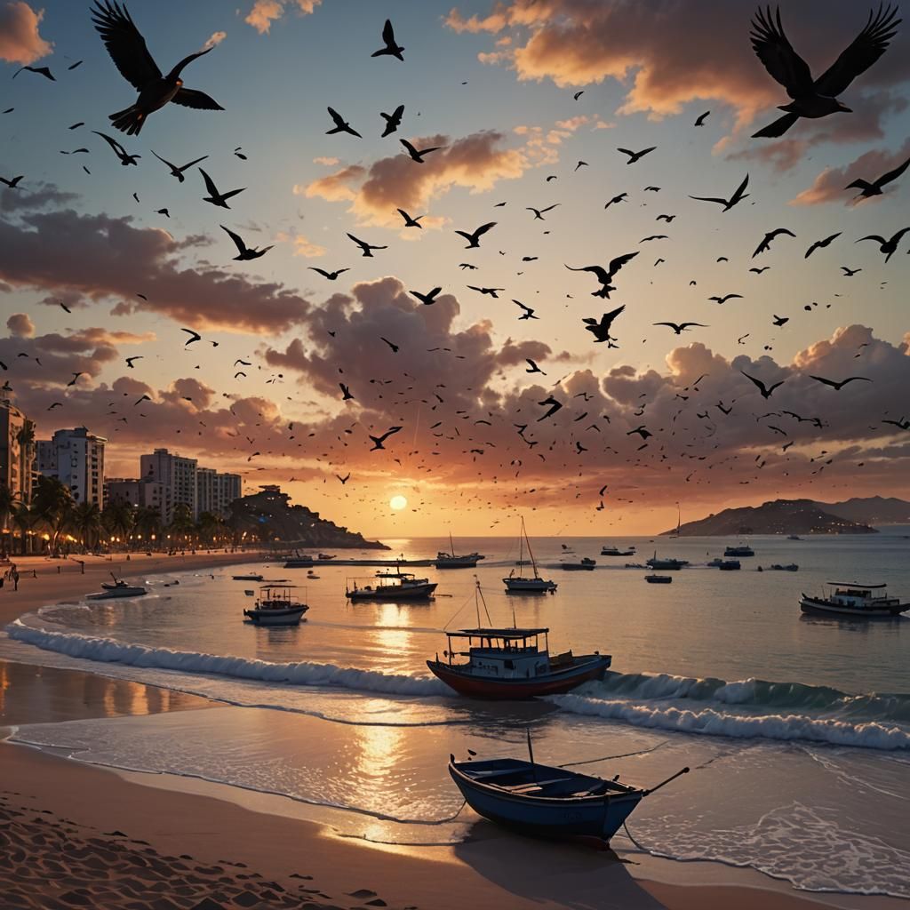 Mazatlan Beach Sunset: Detailed Matte Painting