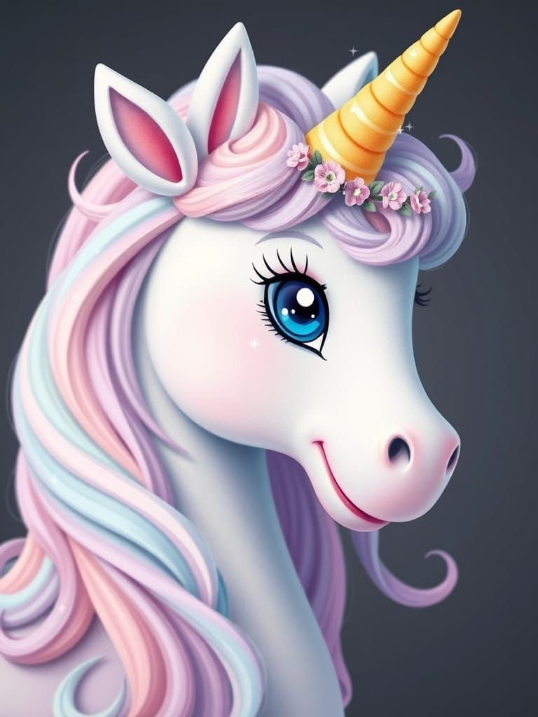 Enchanting Unicorn with Pastel Mane in Gouache Style