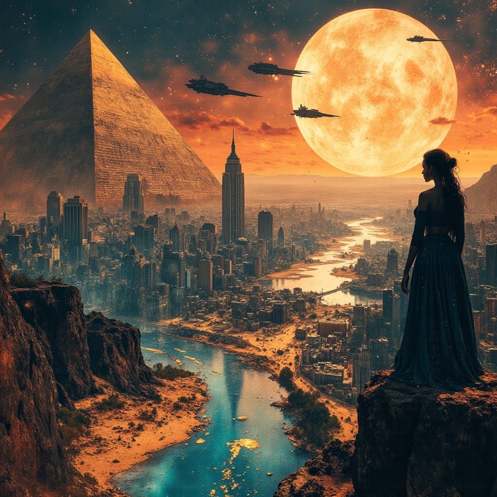 Afrofuturistic Cityscape: Pyramids Meet Cyberpunk Towers
