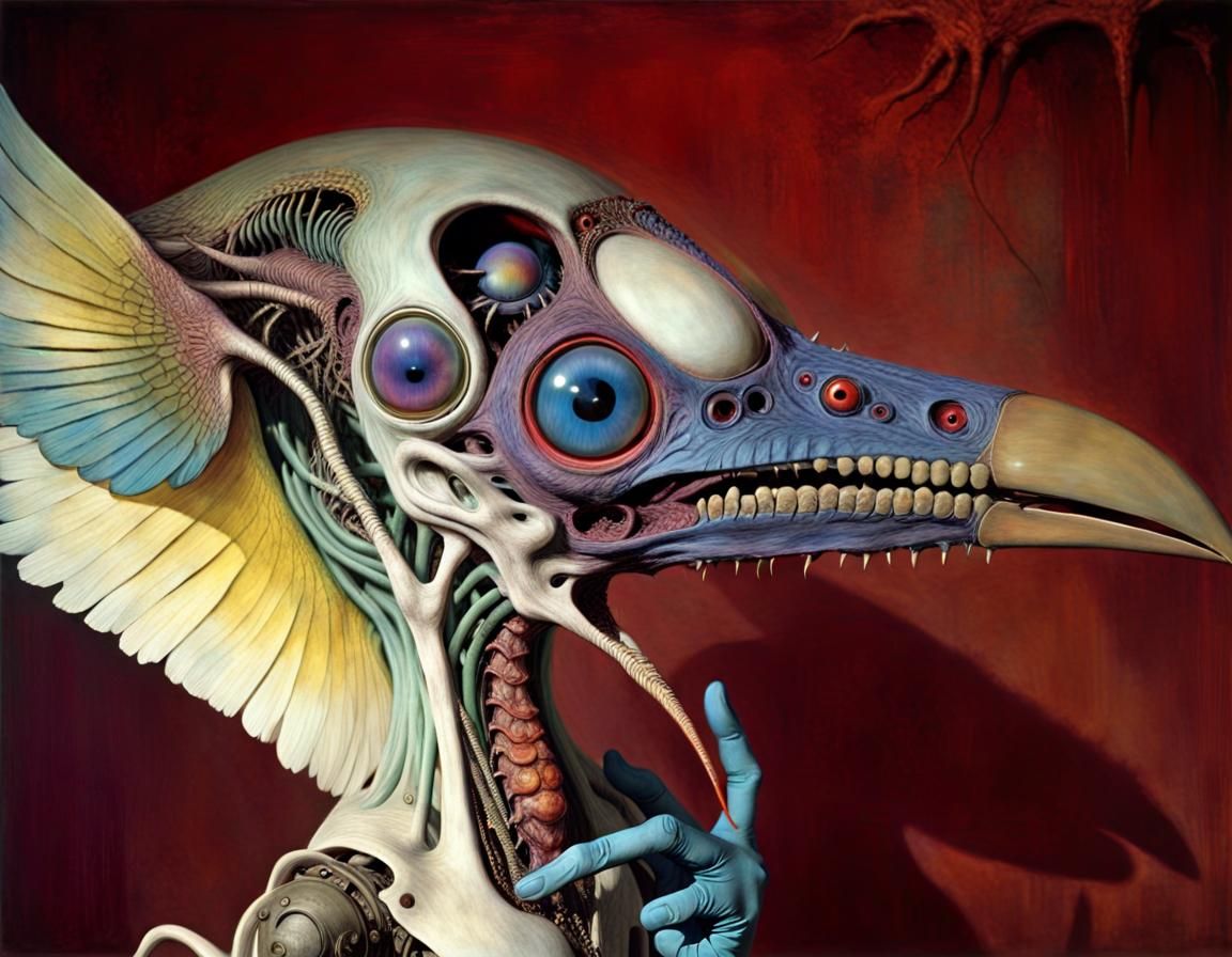 Surreal Alien Bird Creature in Steampunk Style