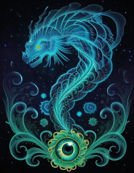 Bioluminescent Dreamscape: Chiaroscuro Fractal Art