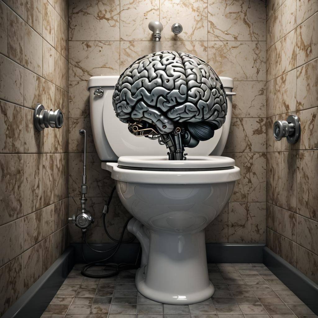 Steam-Powered Brain on Toilet: Photorealistic Image