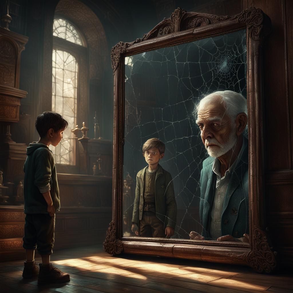 Boy and Mirror: Dark Fantasy Concept Art