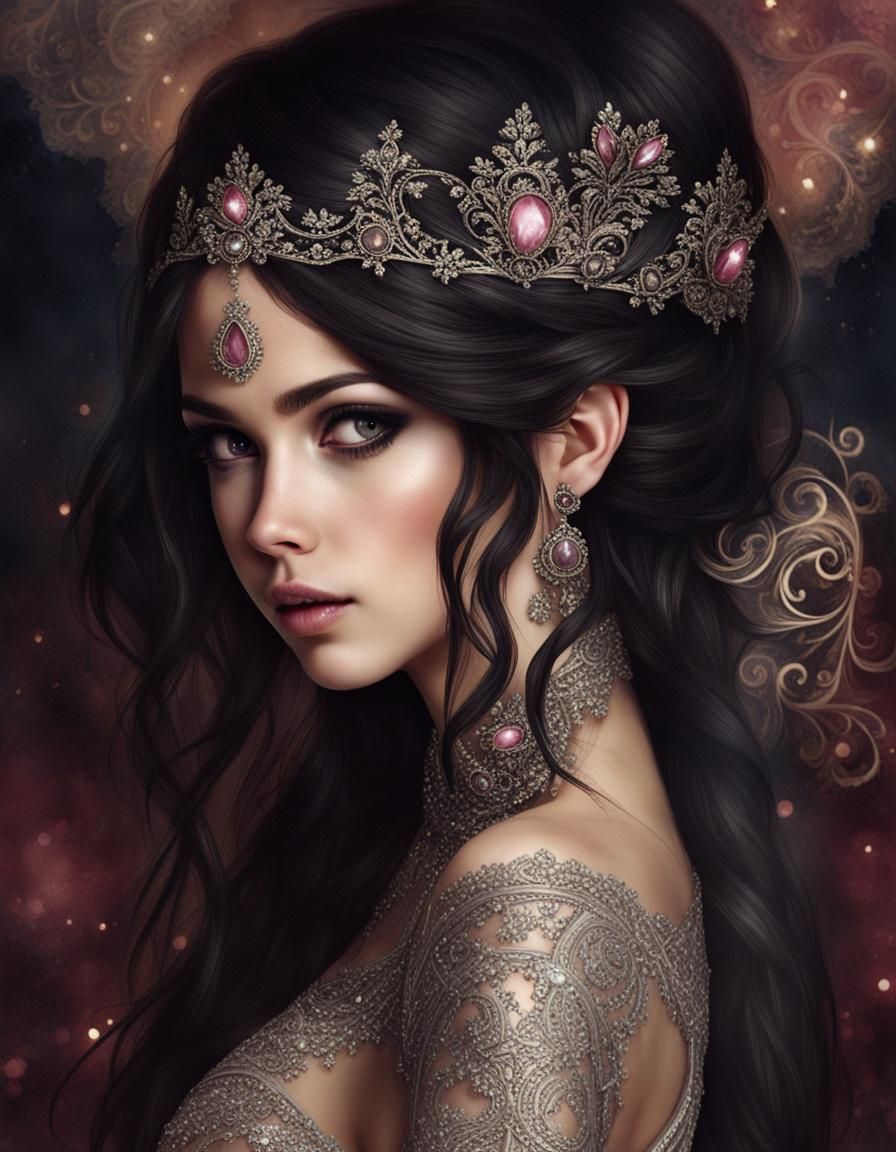 Beautiful Dark-Haired Princess Portrait