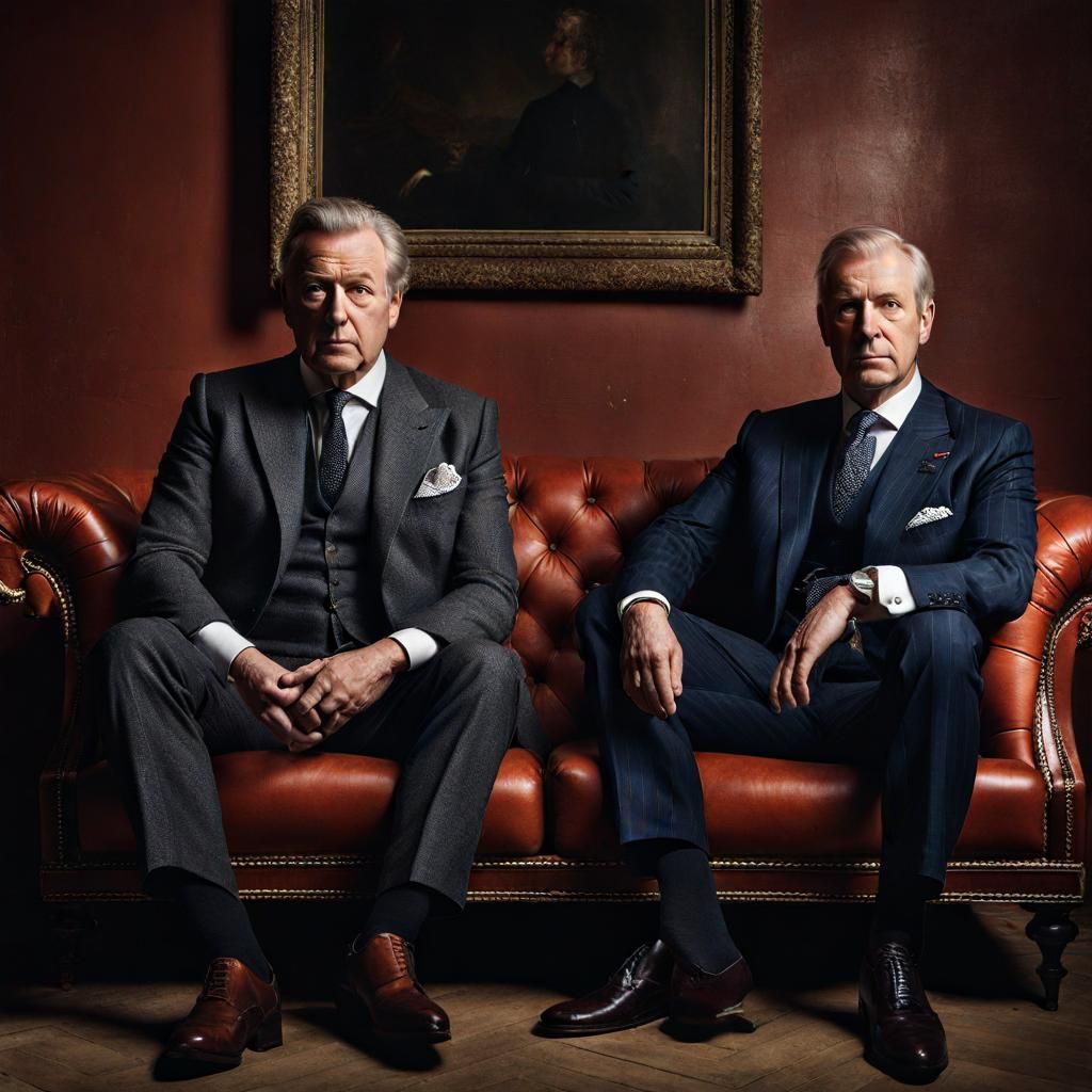 Two British Celebrities on an Old Sofa