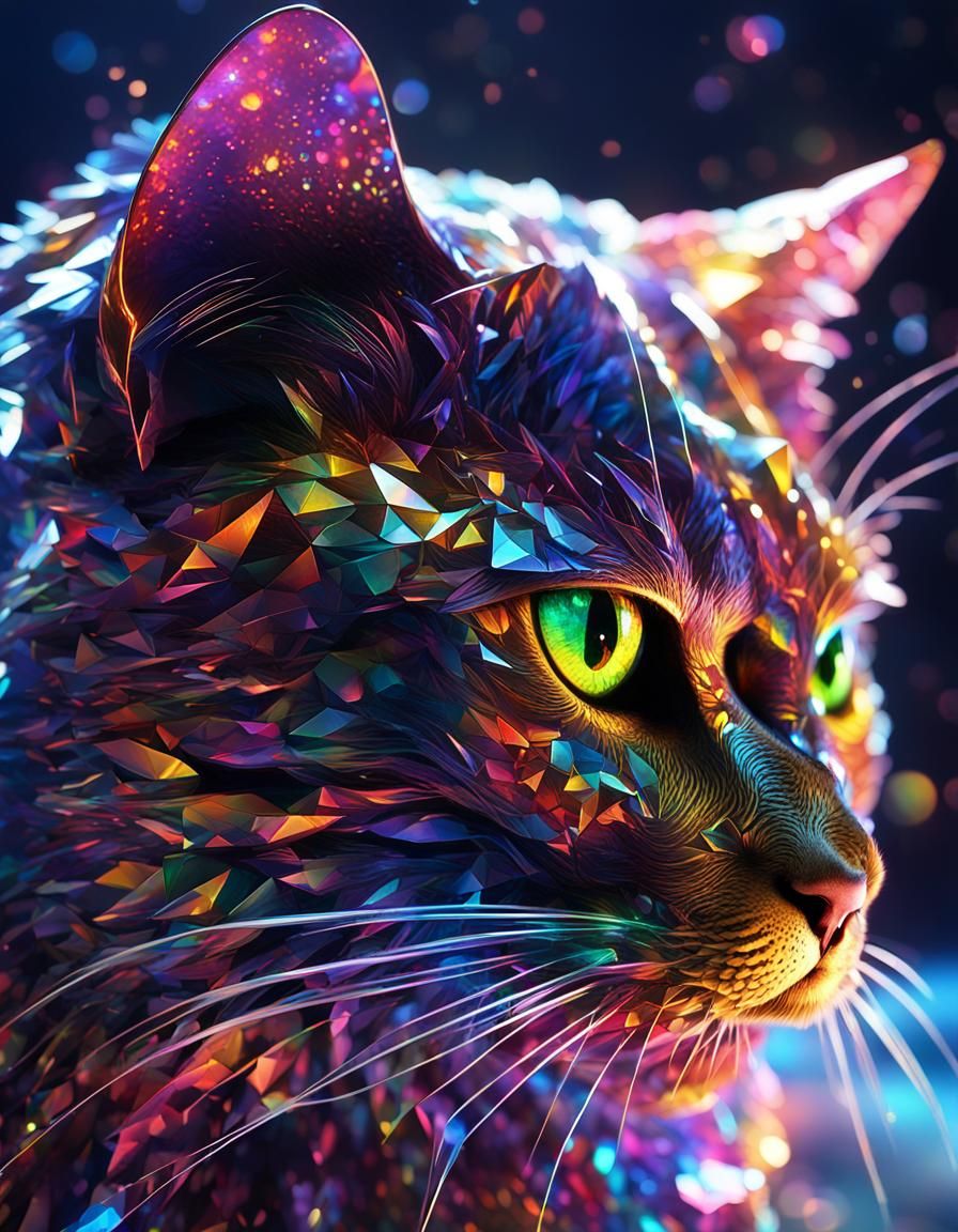 Holographic Feline: Sculpted Light Portrait