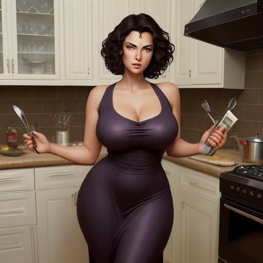 Elegant Curvy Woman Cooking, Comic Book Art