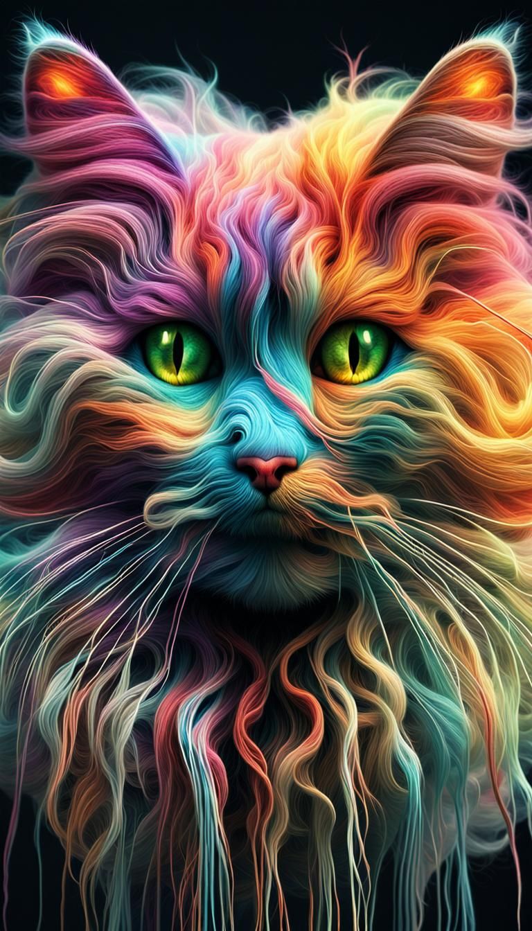 Mystical Multicolored Thread Cat Optical Illusion