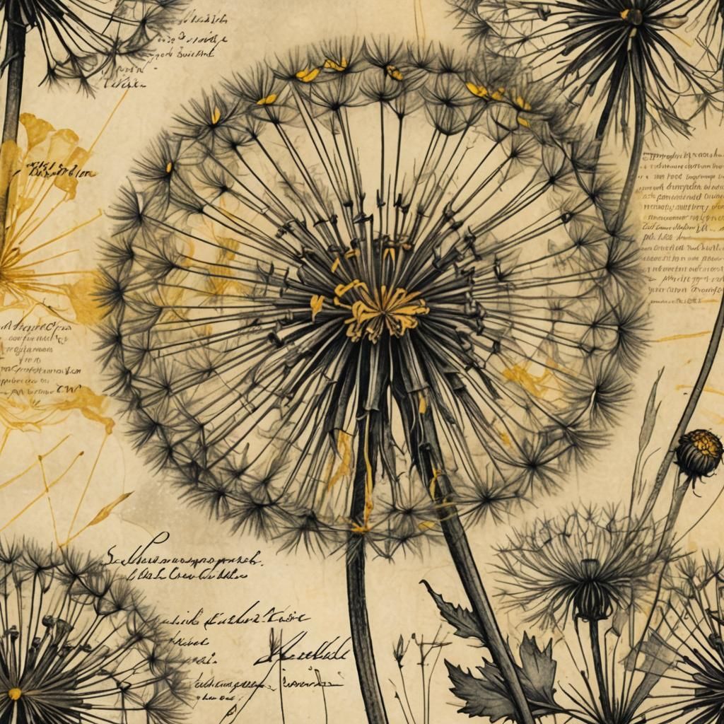 Dandelion Botanical Art in Renaissance Style
