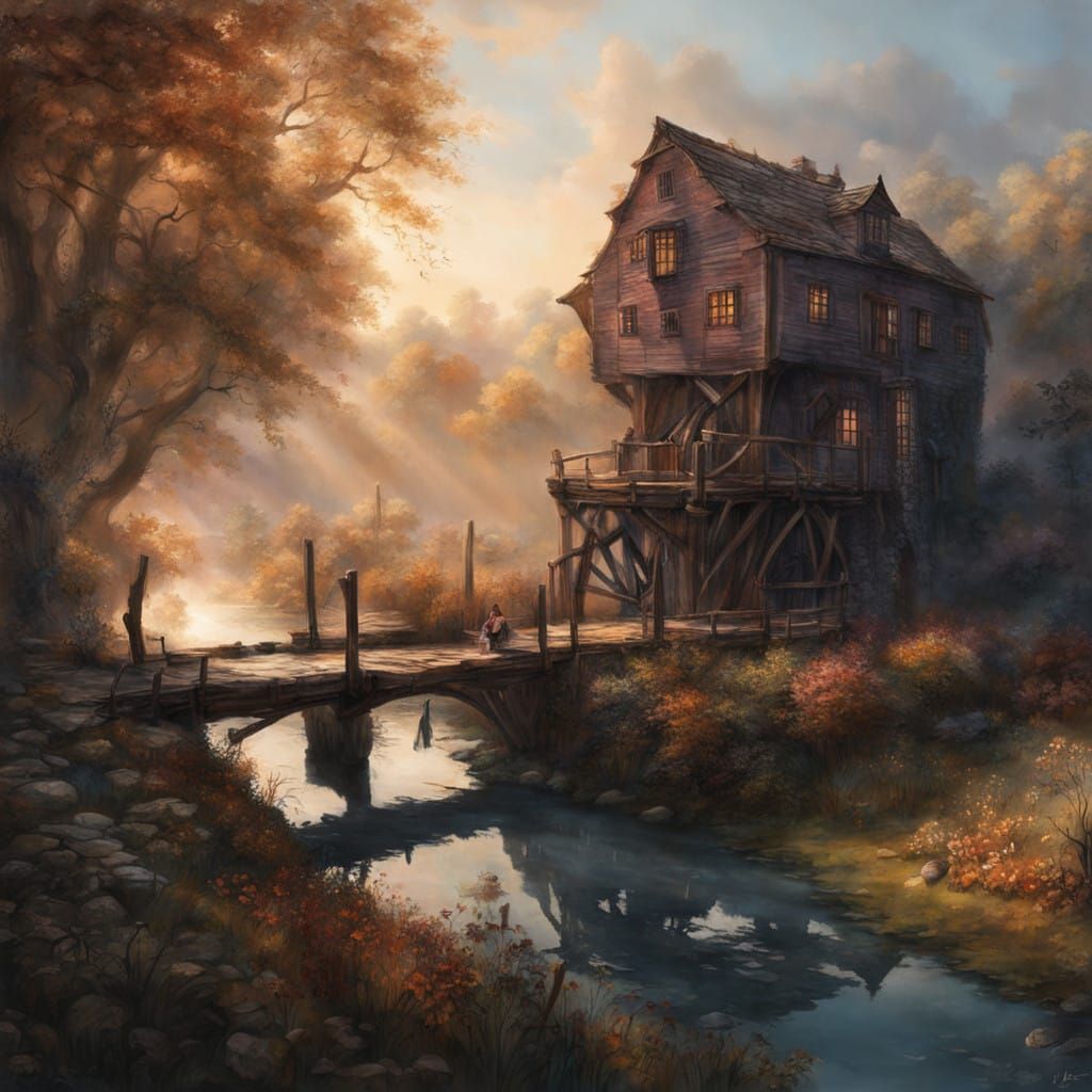 Historic Watermill in Mystical Evening Hush