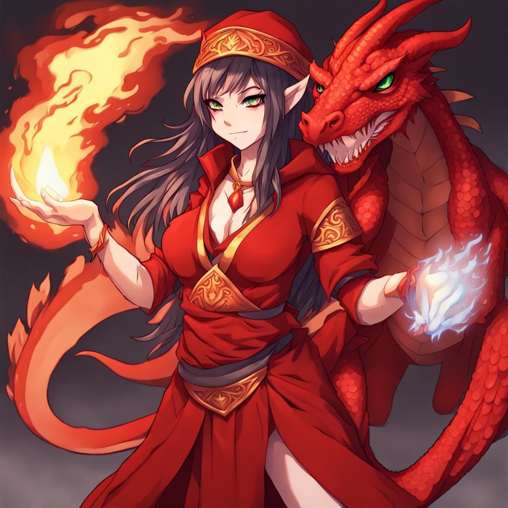 Anime Anthro Dragon Fire Sorceress