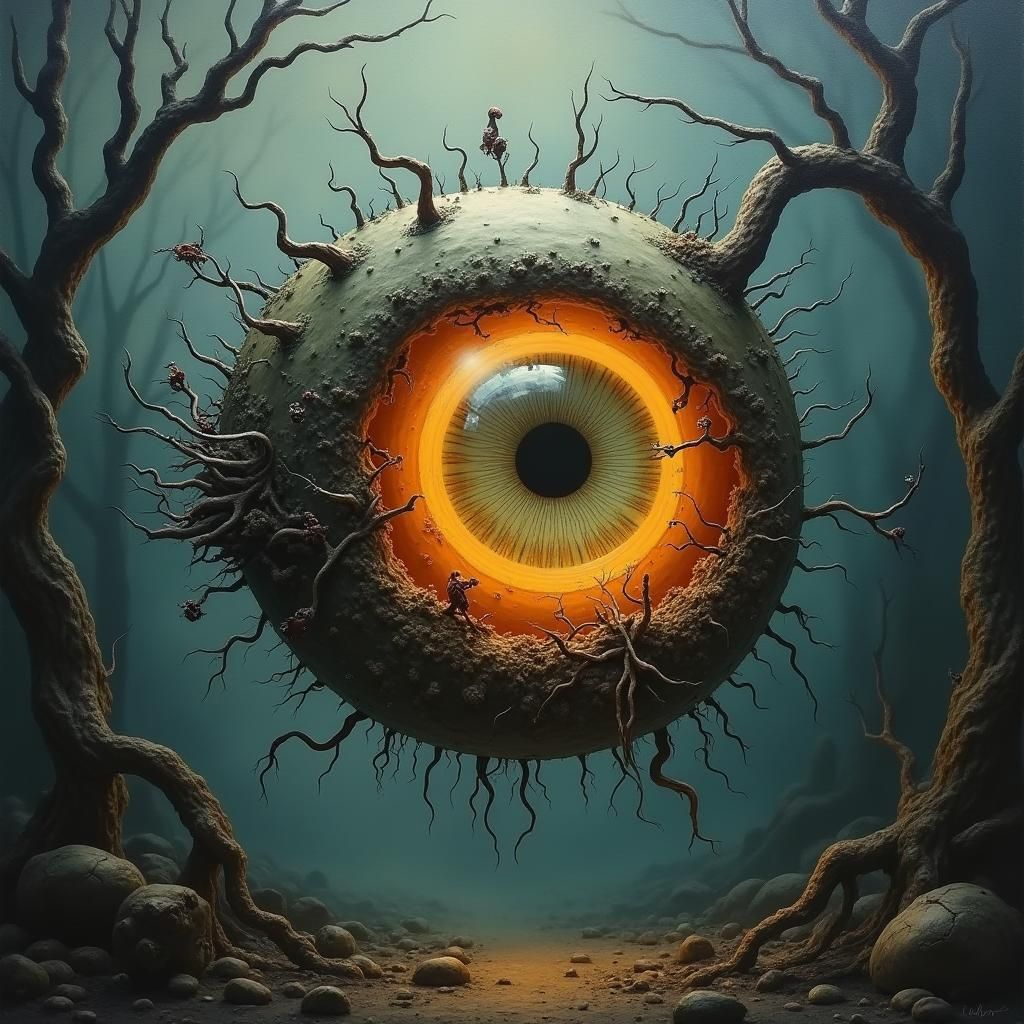 Surreal Glass Eye Reflecting Dreamlike Fauna