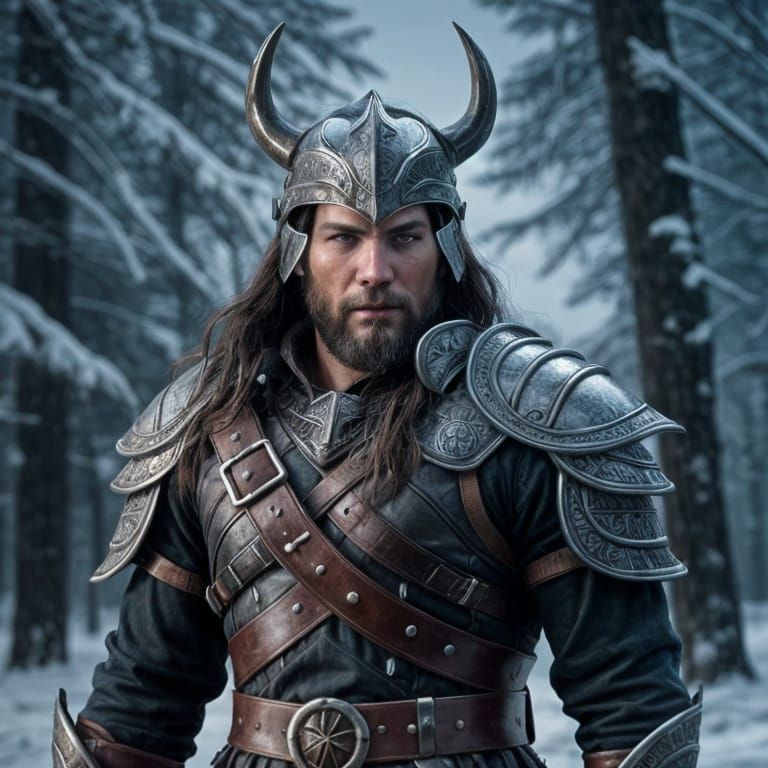 Epic Viking Templar Warrior in Winter Landscape