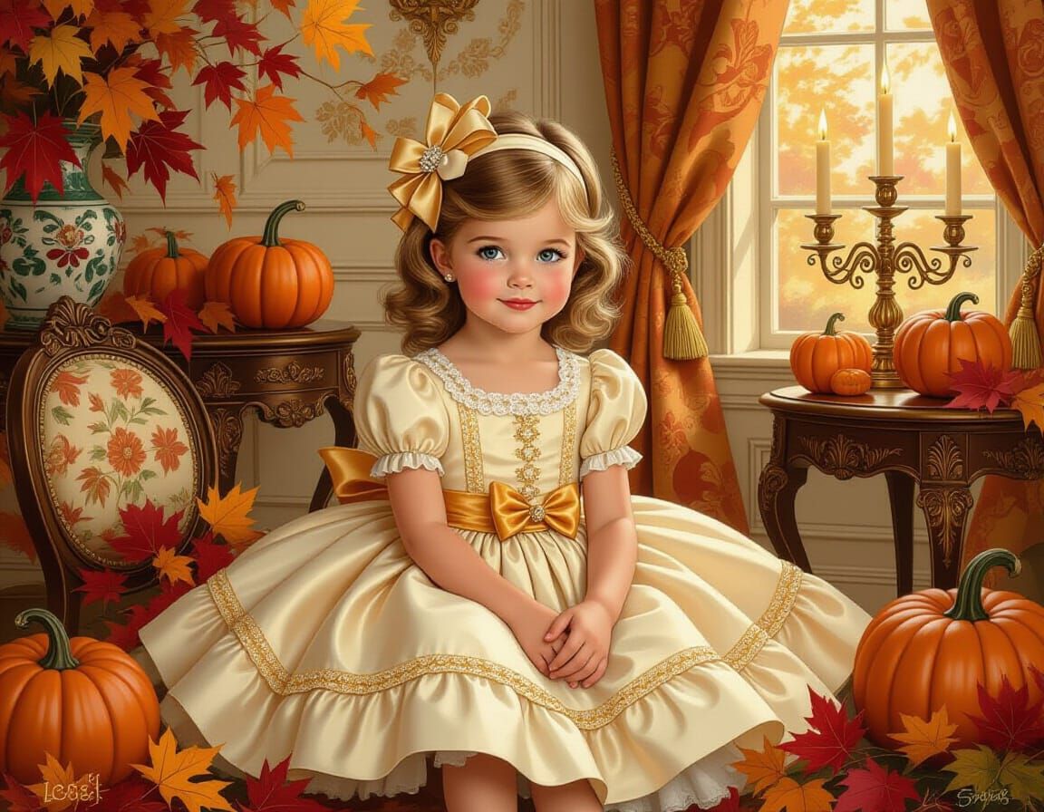 Elegant Girl in Autumnal Interior, Digital Art