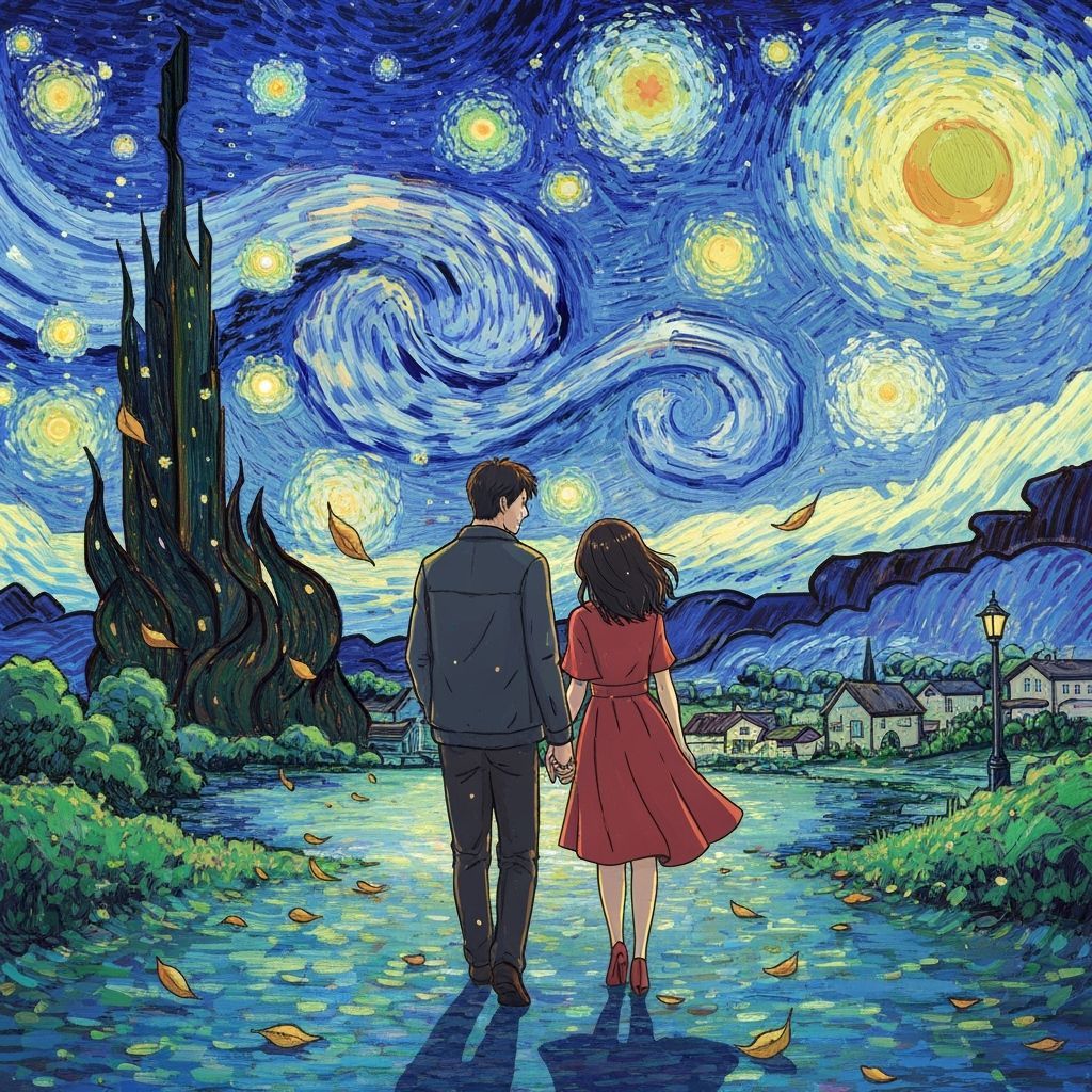 Starry Night Walk Inspired by Van Gogh and Miyazaki