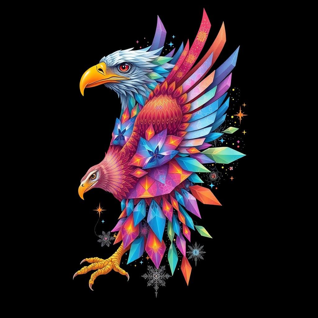 Ethereal Eagle in Vibrant Crystal Fractal Art