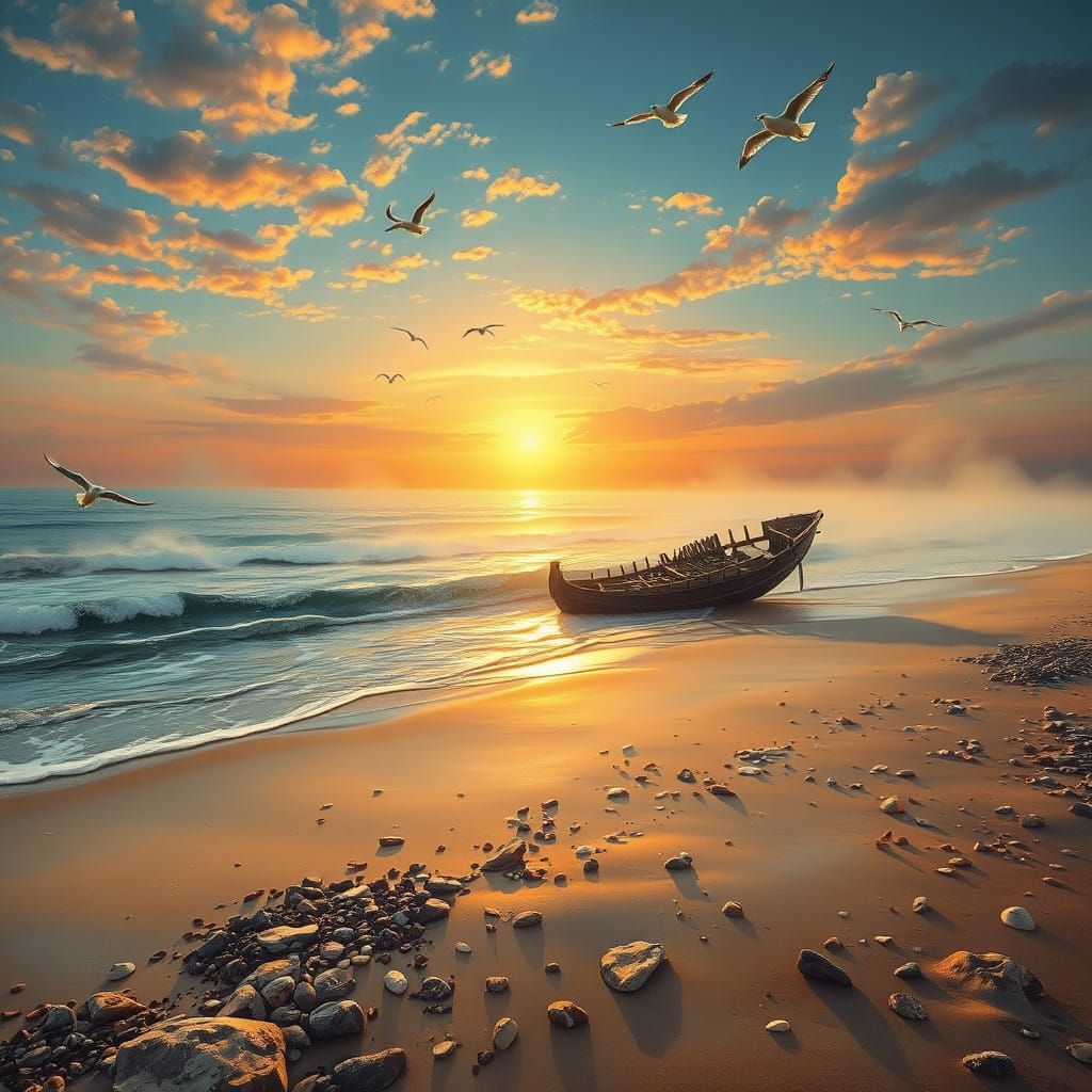 Sweeping Neoclassical Beach Scene at Dawn