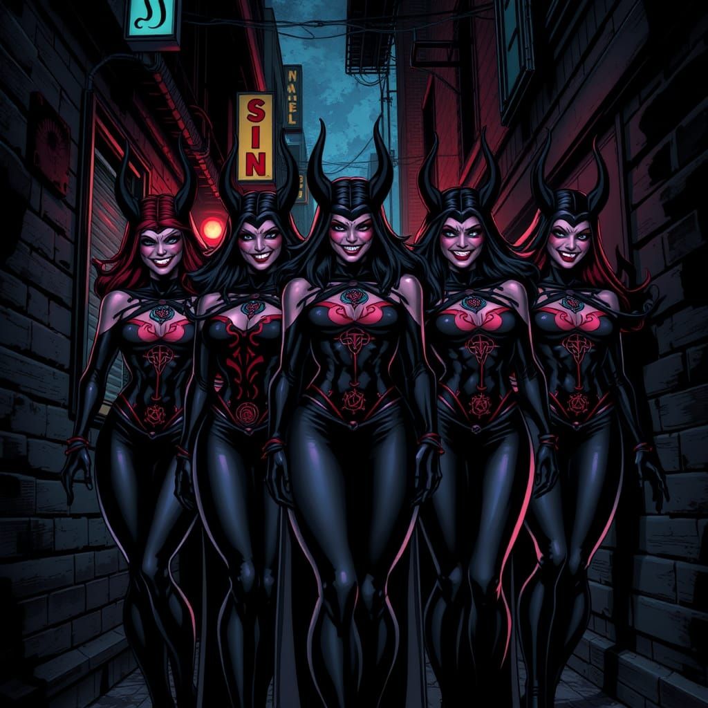 Sisters of Sin in Dark Comic Book Style