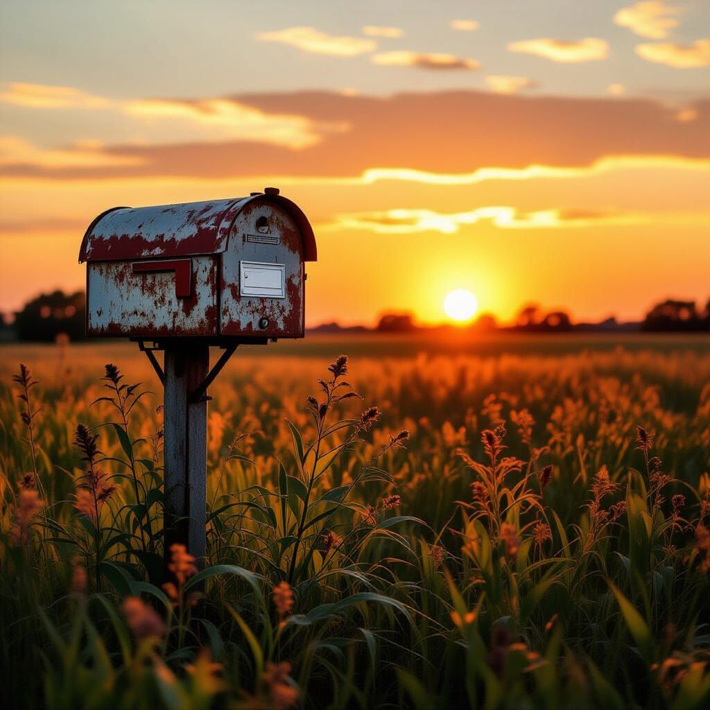 Weathered Mailbox at Sunset in Postmodern Style
