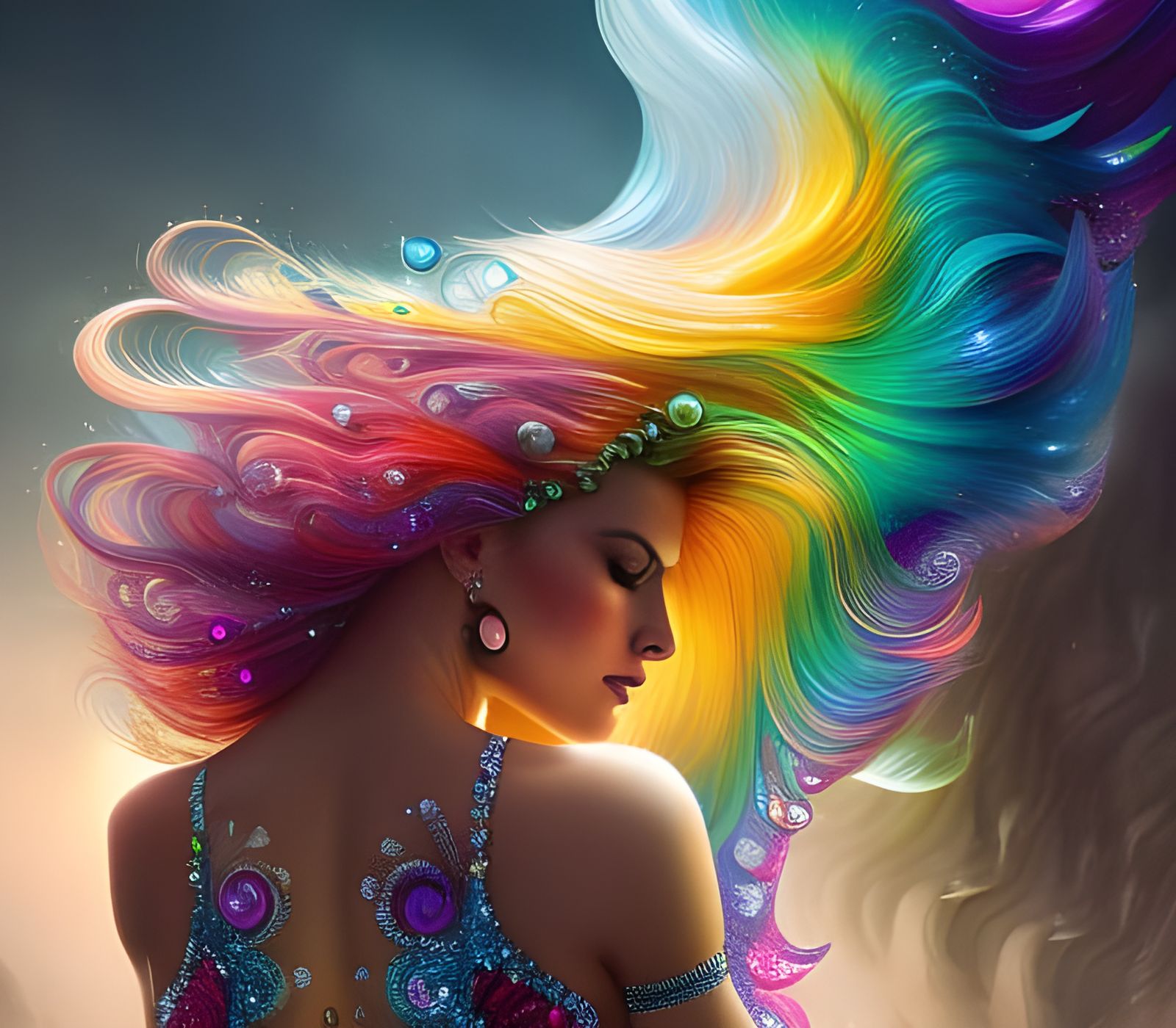 Rainbow Glitter Woman: A Digital Art Portrait