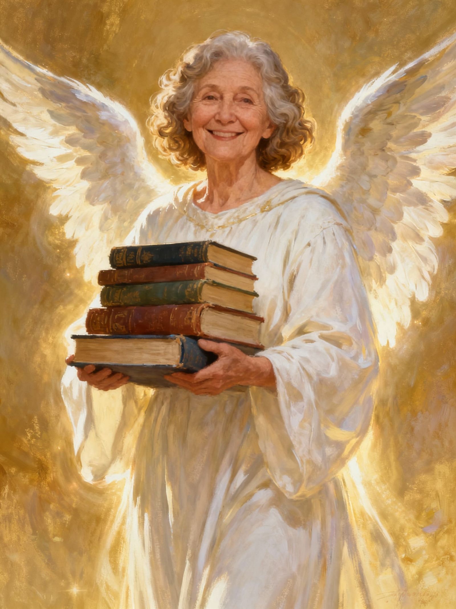 Angel Carrying Books, Depicting Kind Elderly Woman