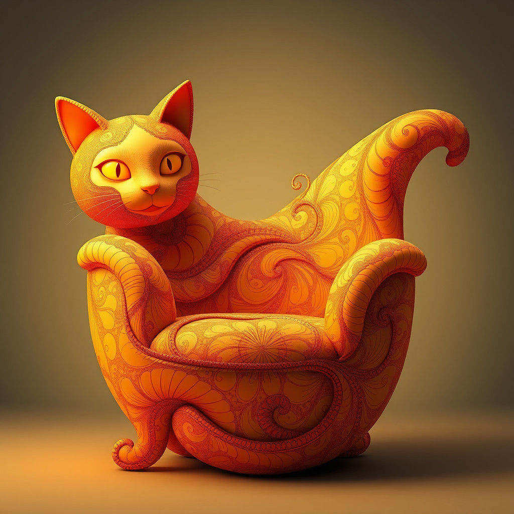 Autumnal Cat Armchair with Abstract Fractal Design