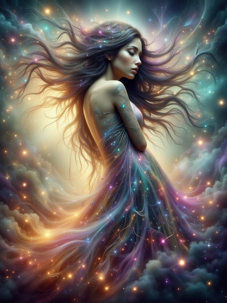 Dreamy Woman in Mystical Hues Surrealist Impressionism