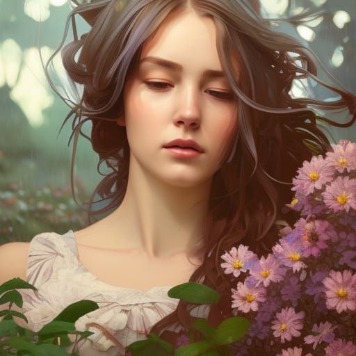 Girl in Garden: Hyperdetailed Portrait with Dynamic Lighting