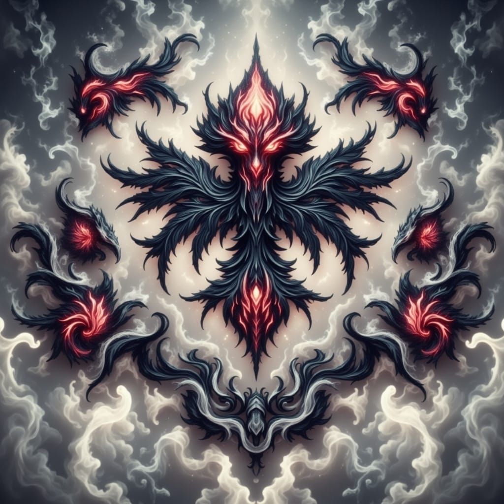 Abstract Composition with Ruby, Sapphire, and Platinum