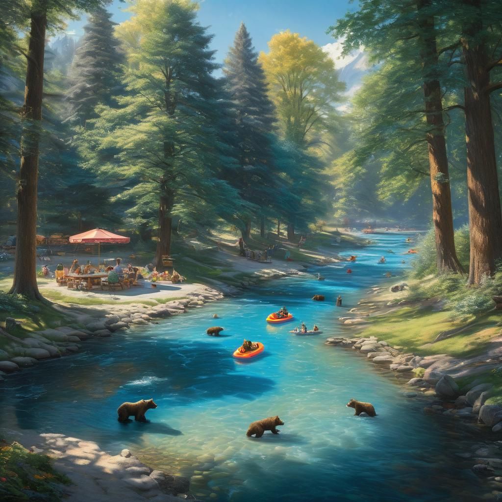 Baby Bears Float Down a Sunny River