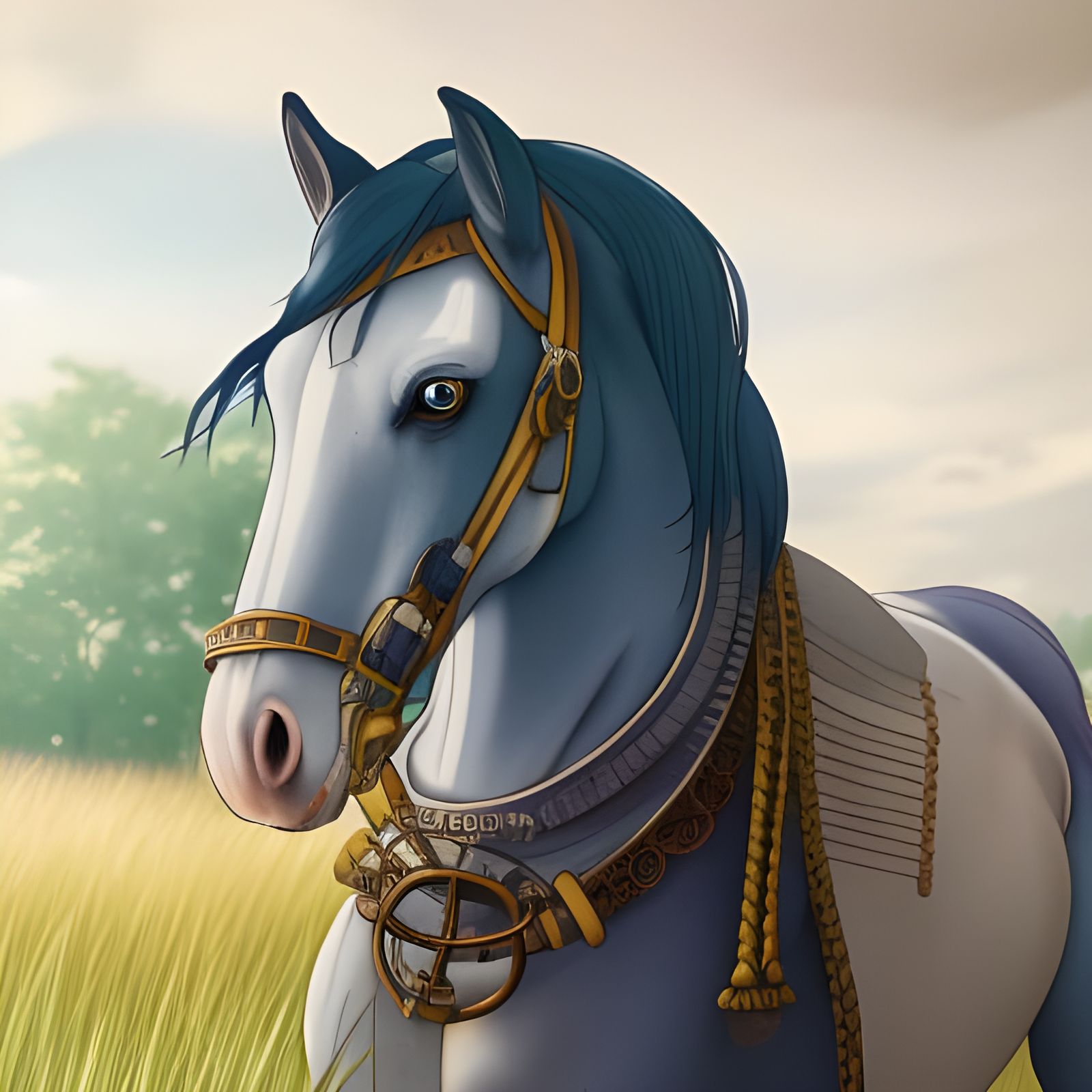 Friesian Horse in Steampunk Anime Style