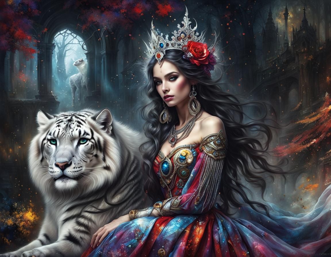 Princess of Nature with Snow Leopard, Detailed Art