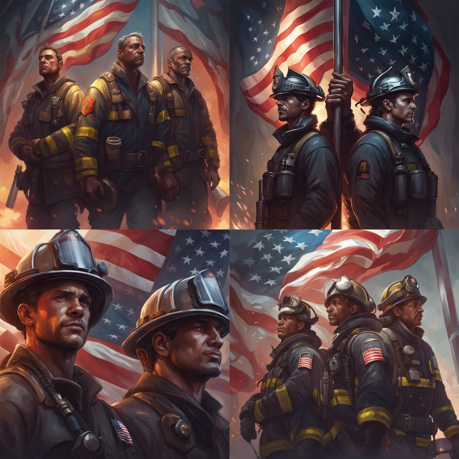 Firefighters Memorial Portrait in Hyperdetailed Digital Art