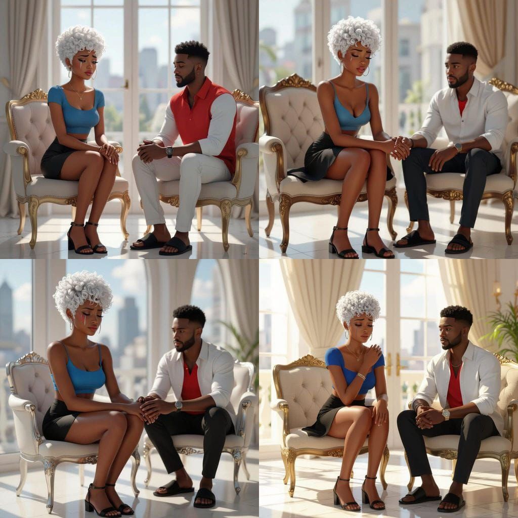 Sad African Woman Cries in Luxurious Parlour