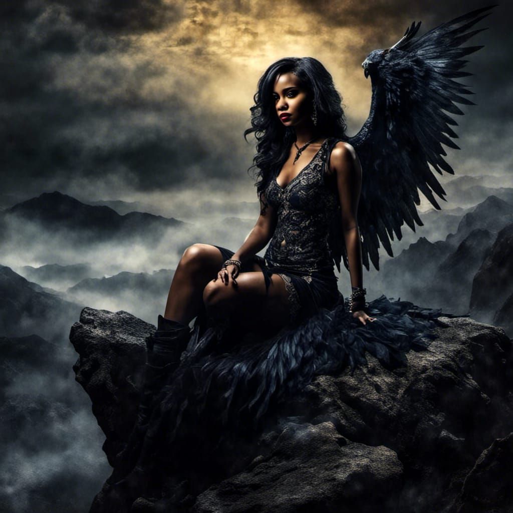 Dark Angel in Gothic Fantasy Landscape