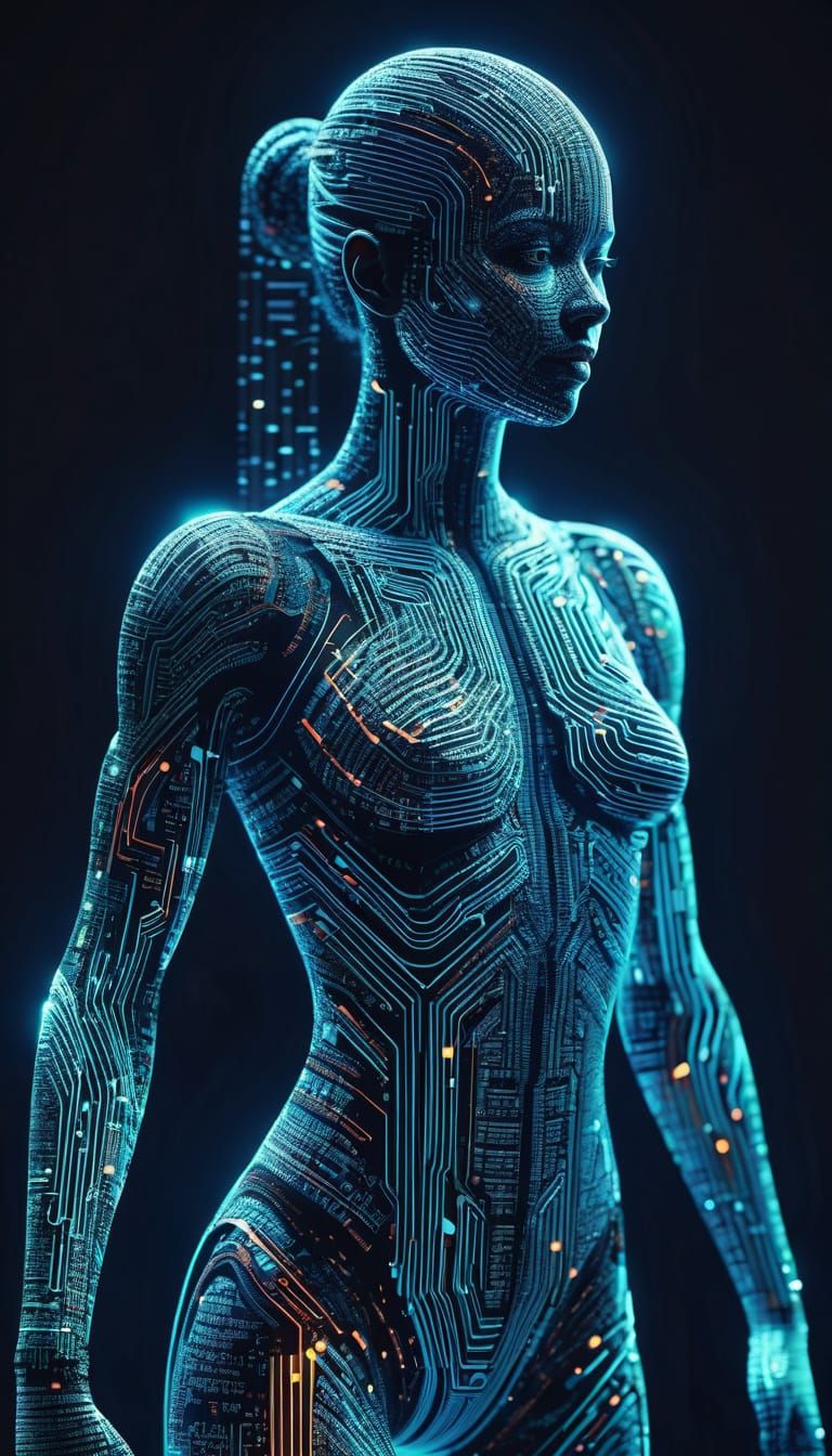 AI Generated Woman of Code in Vibrant Abstract Art