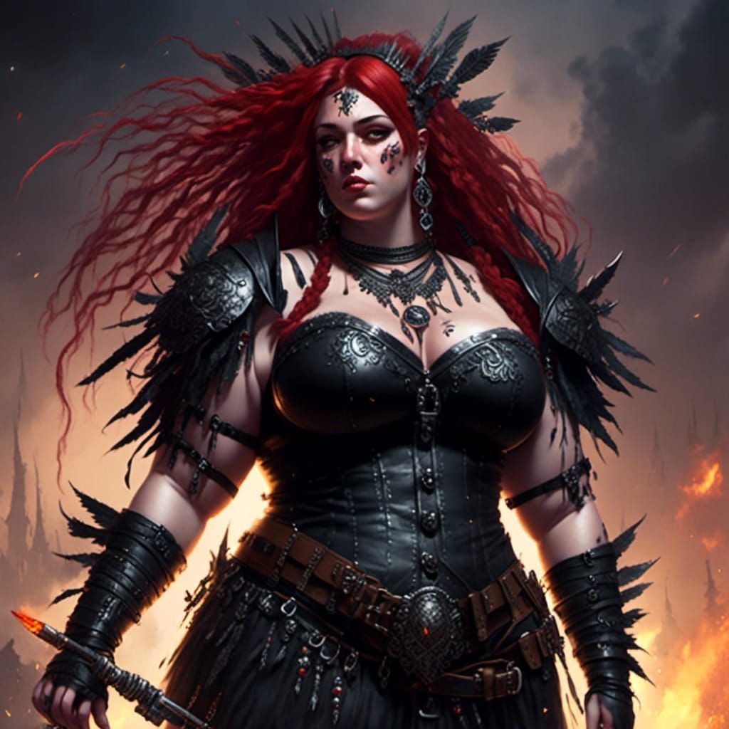 Curvy Valkyrie in Dark Fantasy Romance Style