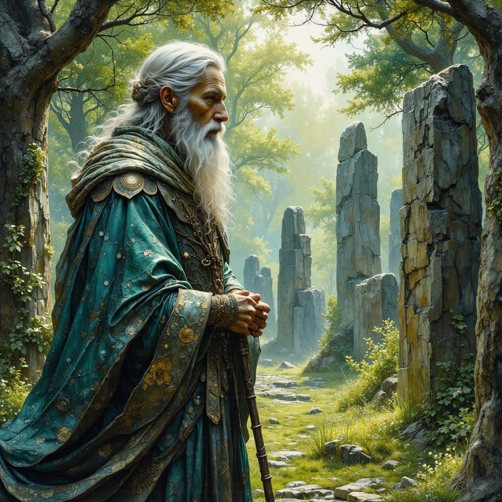 Celtic Druid Portrait in Sunlit Glade