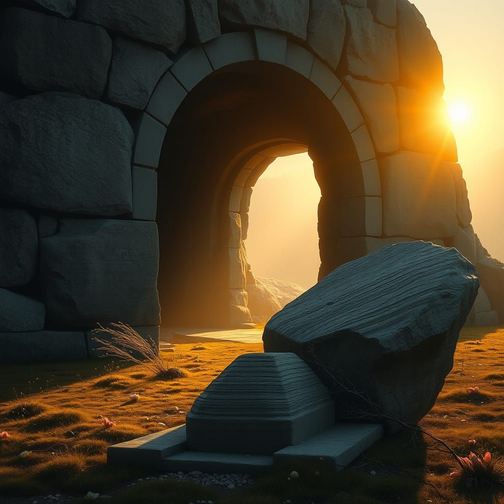 Ethereal Dawn Illuminates Ancient Stone Tomb