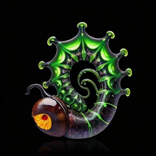Bioluminescent Fractal Plants in Glass Snail Shell