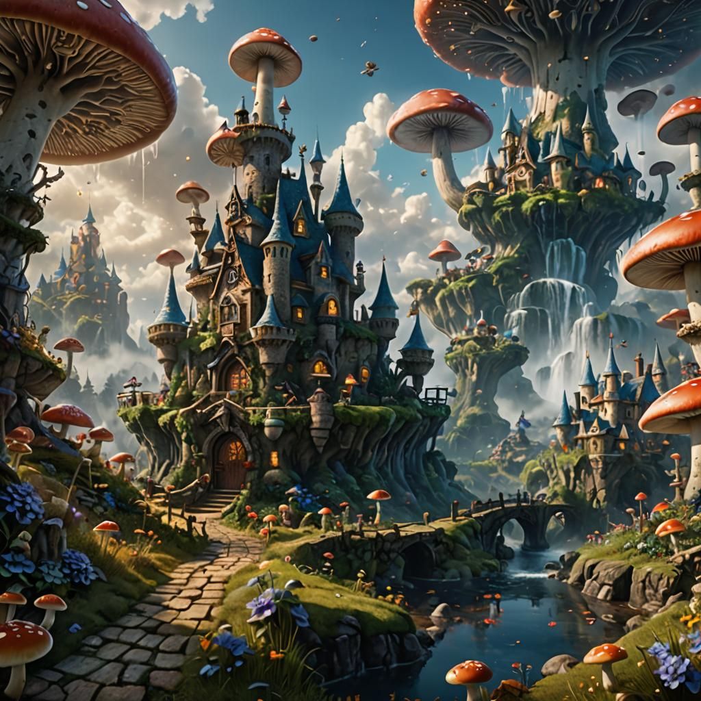Detailed Mushroom Kingdom Matte Painting in 8K