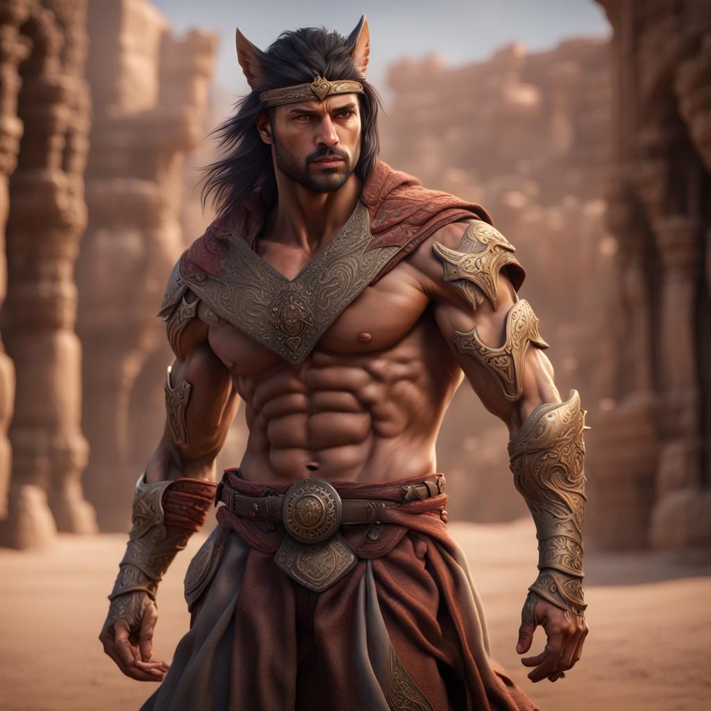 Hyperrealistic Arabian Wolf Warrior: Fantasy Art