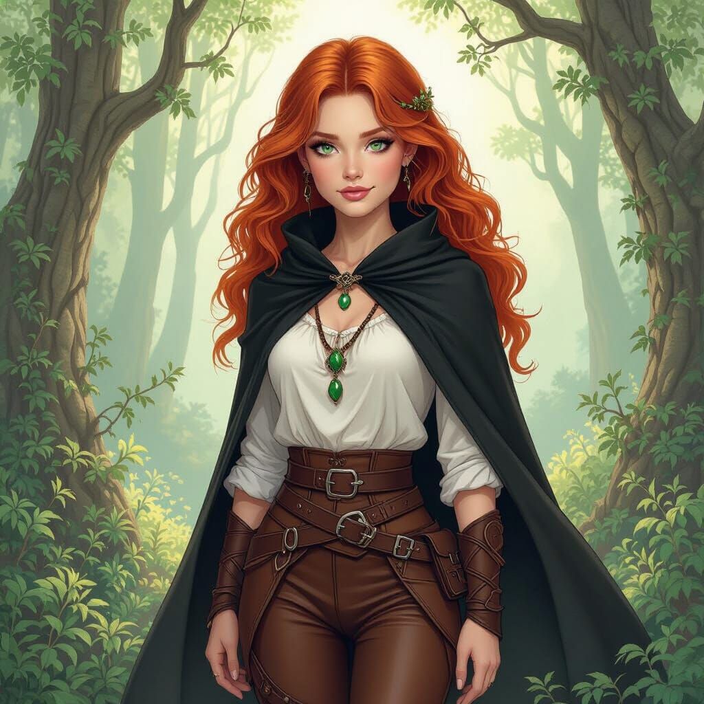 Halfling Ranger in Mystical Forest, Fantasy Illustration