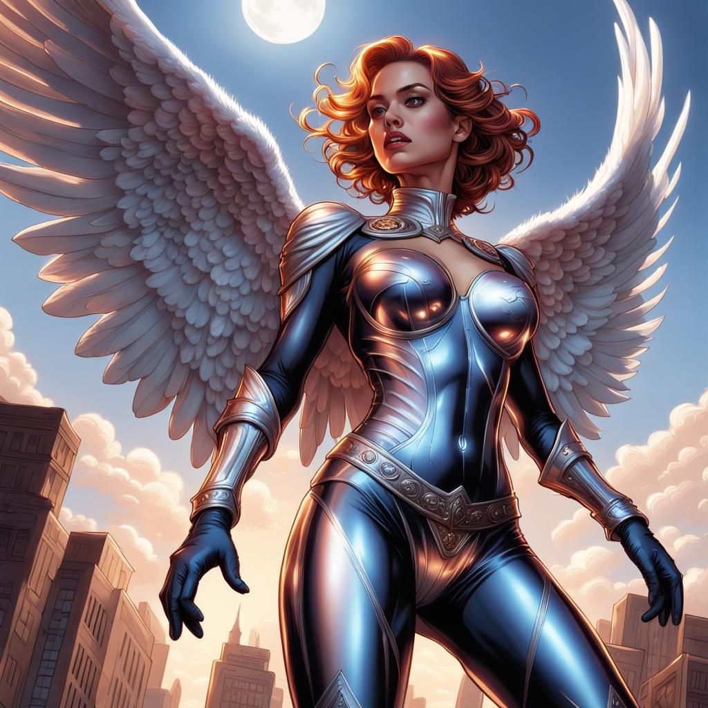 Brave Angelic Heroine in Revealing Attire: Digital Illustrat...
