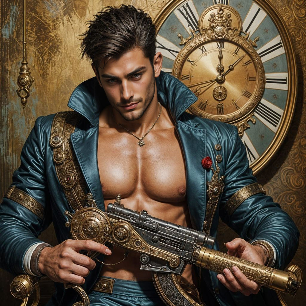 Sensual Clockpunk Warrior in Opulent Regency Attire