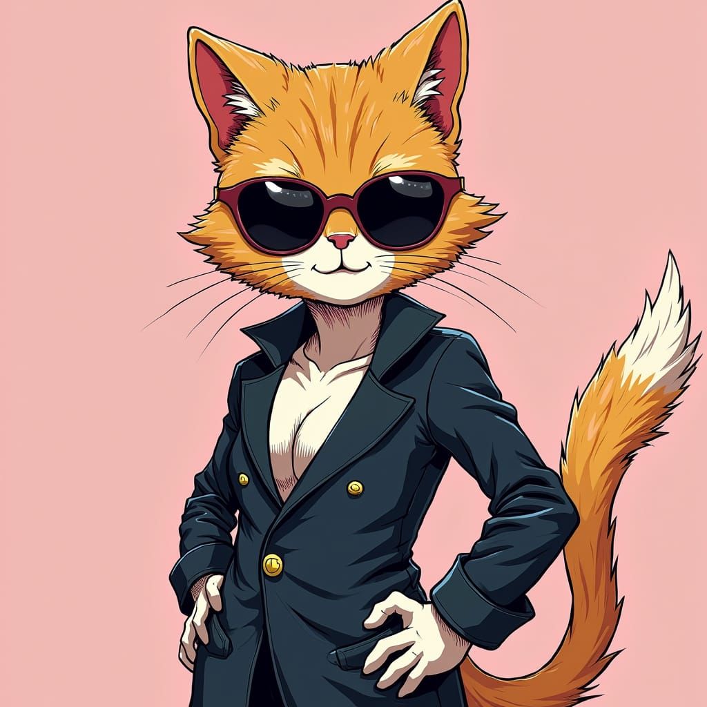 Vibrant Anime Cat with Metallic Sheen