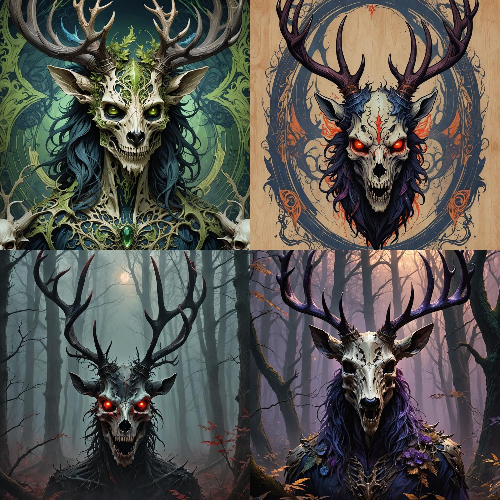 Demonic Lovecraftian Wendigo Deer Skull Portrait